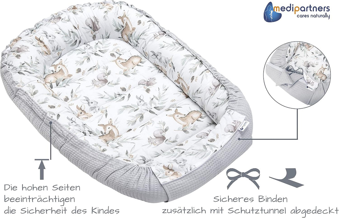 Medi Partners Babynest Kuschelnest Babynestchen 100% Baumwolle Waffle Nestchen Reisebett für Babys S