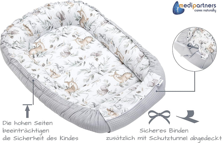 Medi Partners Babynest Kuschelnest Babynestchen 100% Baumwolle Waffle Nestchen Reisebett für Babys S