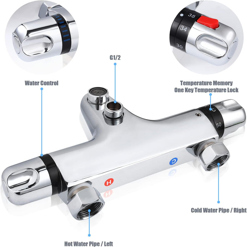 Wannenarmatur Thermostat, Uten Badewannenarmatur Duschthermostat Mischbatterie Chrom mit 38 °C Siche