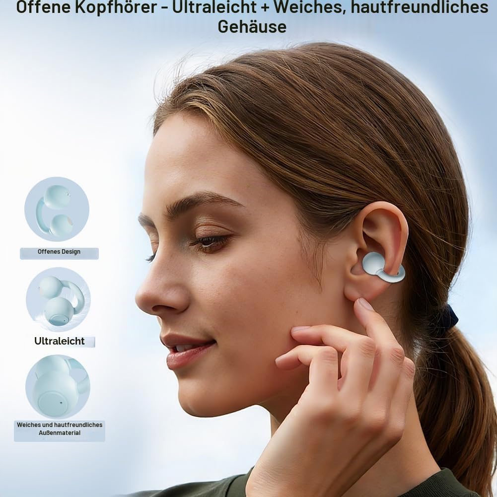 Open Ear Kopfhörer, Clip On Earbuds Kabellos Bluetooth 5.4, 48H Spielzeit, Komfortabler Sitz, Sport-