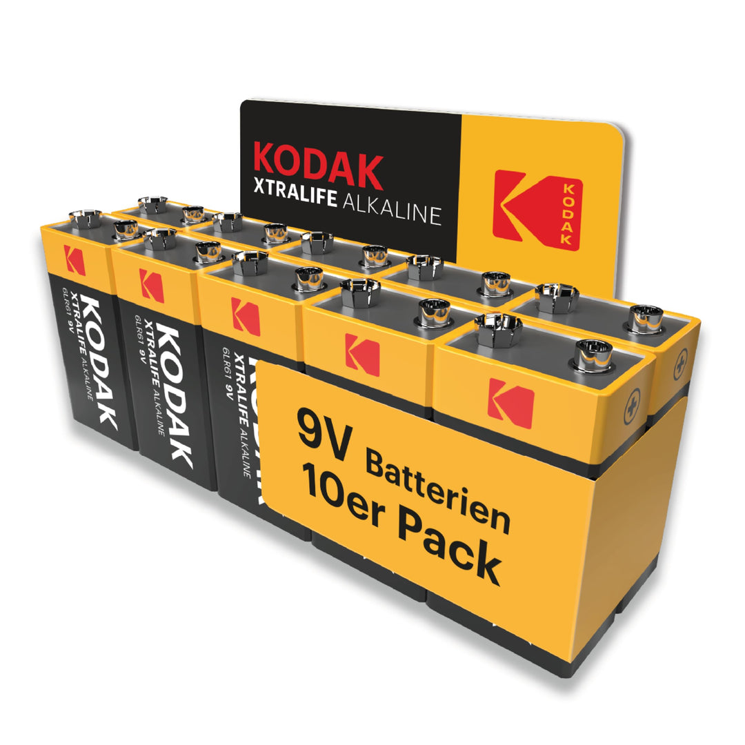 Kodak | 9 Volt Blockbatterie für Rauchmelder | 9V Batterien | 10 Stück | PP3, 9V