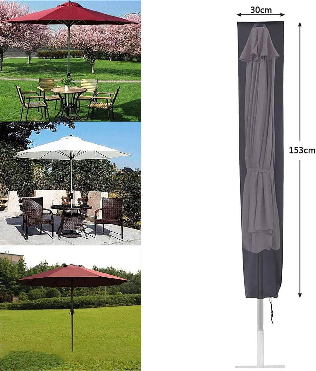 Chutzhülle für Sonnenschirm, Wasserdicht 2 m Durchmesser Abdeckhaube 600D Oxford-Gewebe PVC-Beschich