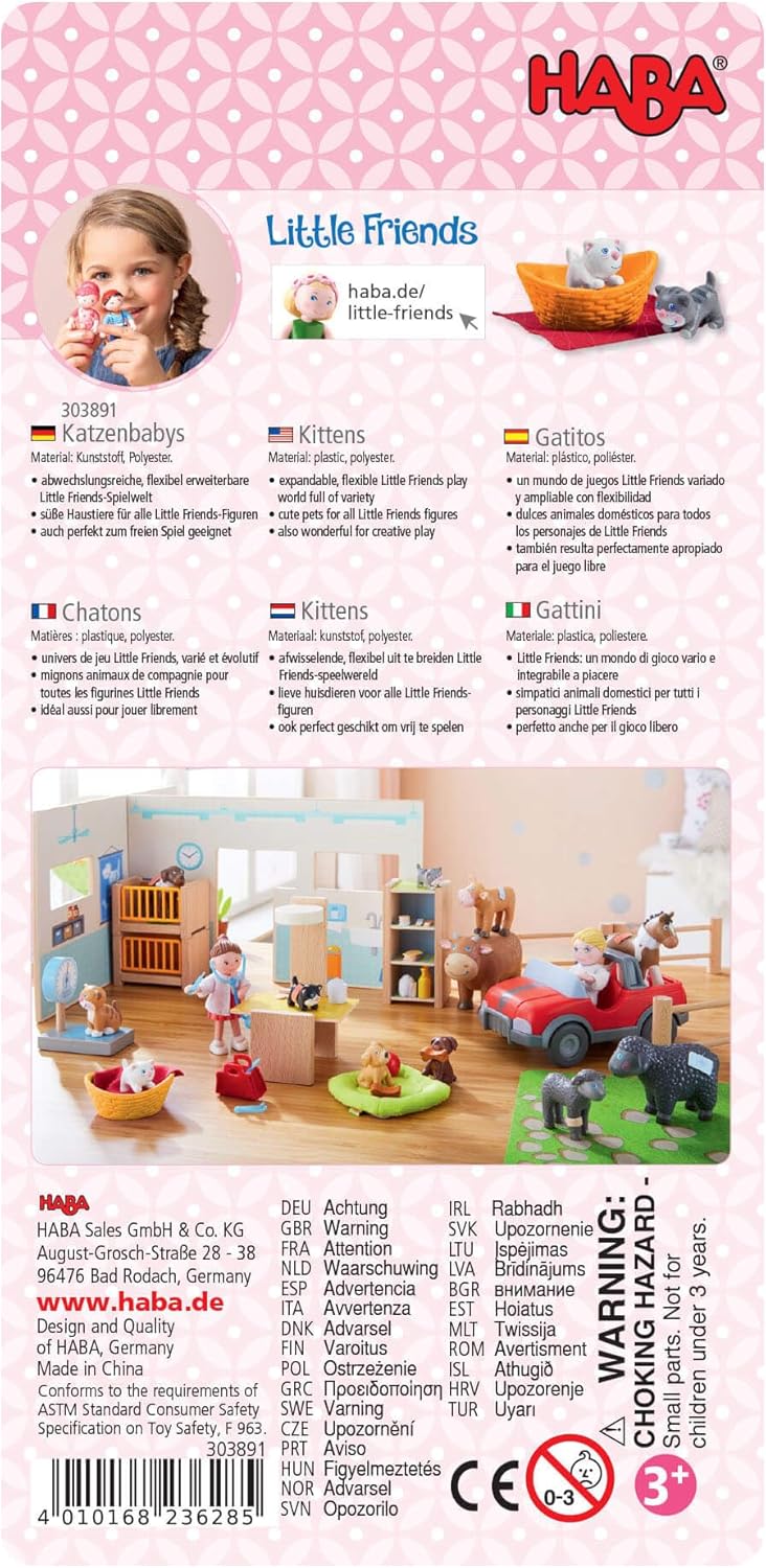 HABA Little Friends Katzenbabys - Tierfigur für Kinder ab 3 Jahren - Haustiere für kreatives Rollens