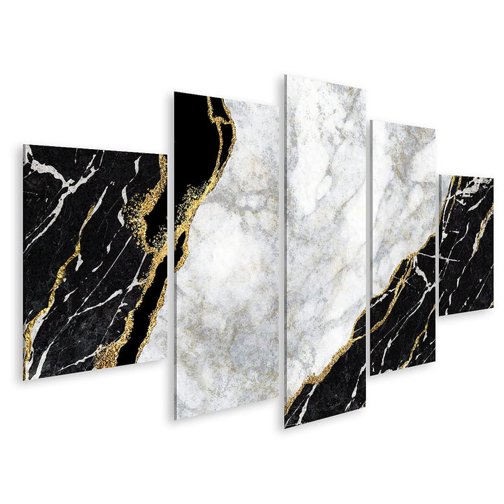 islandburner Bild auf Leinwand Luxus Abstrakter Hintergrund Schwarz Weisser Marmor Mit Goldenen Ader