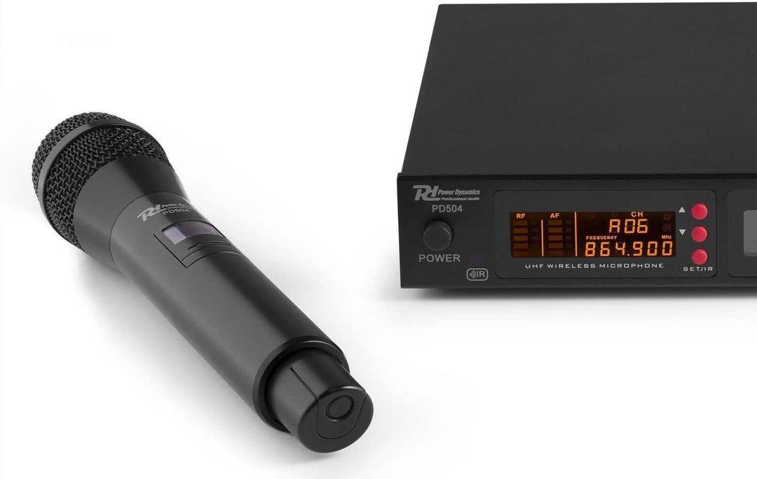 Power Dynamics PD504H - 4 drahtlose Mikrofone und UHF-Verstärker, 4 Kanal Mikrofonset, drahtlos Mikr