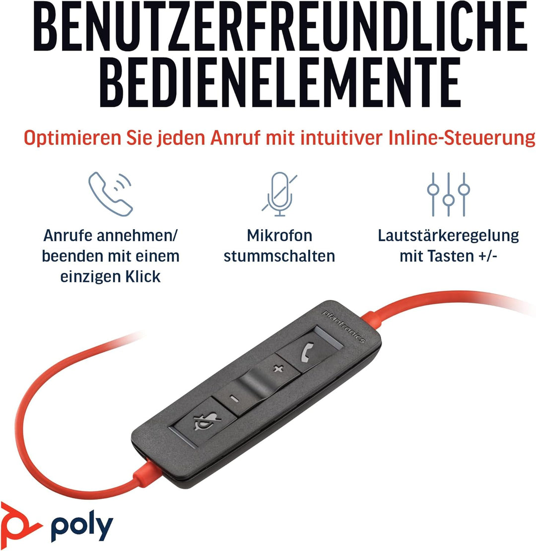 Schnurgebundenes USB-C-Headset Poly Blackwire 3220 – Noise Cancelling-Mikrofon – Stereo-Design – Ver