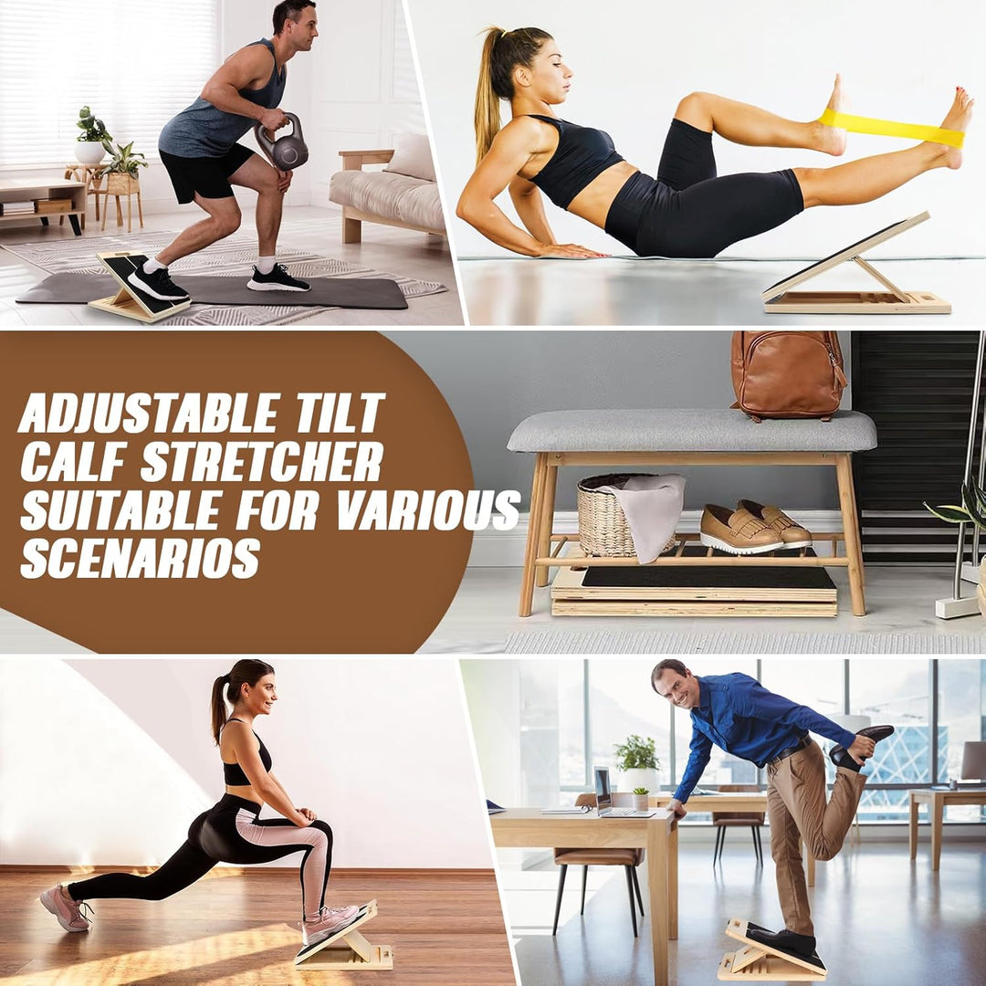 Verstellbares Schrägbrett aus Holz 40 × 30 × 4,5 cm mit 5 elastischen Bändern – rutschfeste Fitness-