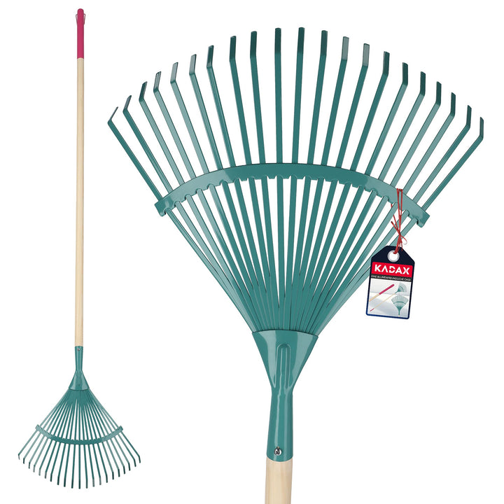 KADAX Rechen, Laubrechen für Damen, Harke mit langem Stiel aus Holz, Laubfächer für Garten, Bequeme