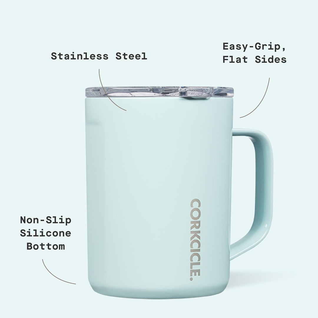 Corkcicle Dreifach isolierter Kaffeebecher mit Deckel, Edelstahl-Campingbecher mit Griff, heiss für