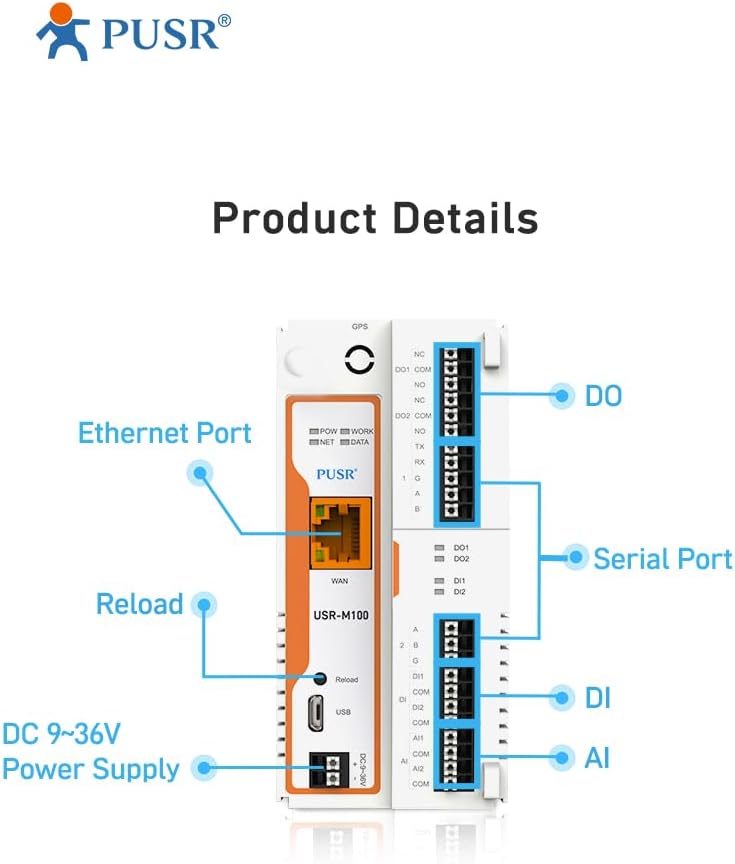 PUSR USR-M100-ETH Industrielle Remote IO Edge Computing IOT Gateway 4g Modem IO Controller MQTT/SSL