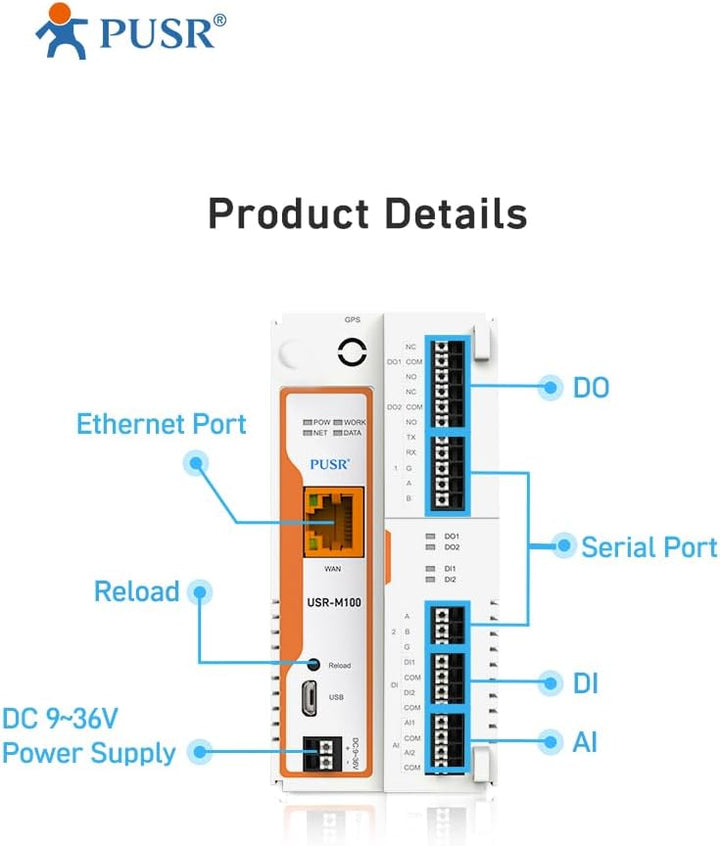 PUSR USR-M100-ETH Industrielle Remote IO Edge Computing IOT Gateway 4g Modem IO Controller MQTT/SSL