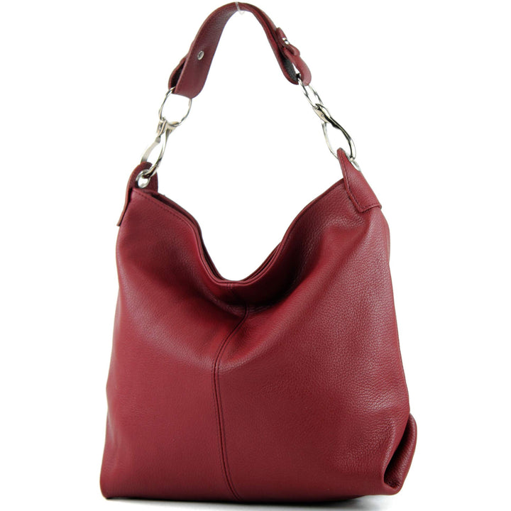 modamoda de - T168 - ital. Schultertasche Henkeltasche aus Leder Dunkelrot, Dunkelrot