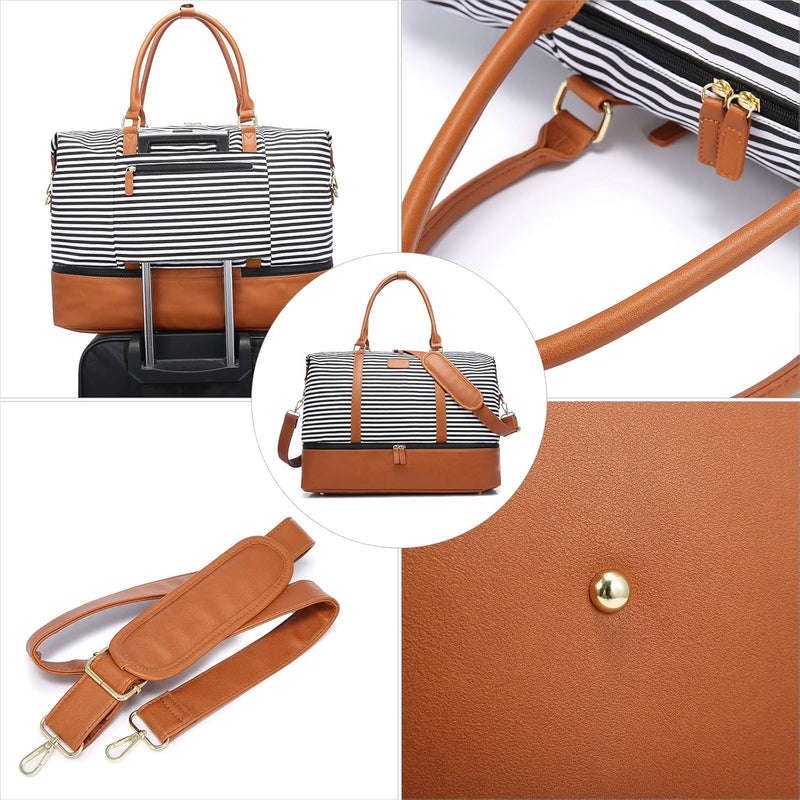 Sucipi Reisetasche Damen, Weekender Gross Canvas PU-Leder Handgepäck Kliniktasche (XL 53 x 37 x 23 c