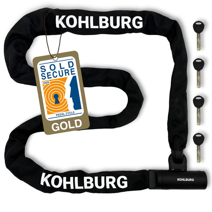 KOHLBURG 200cm Sicherheits- Kettenschloss - Schloss mit 8,3mm starker 4-Kantkette aus Spezialstahl-