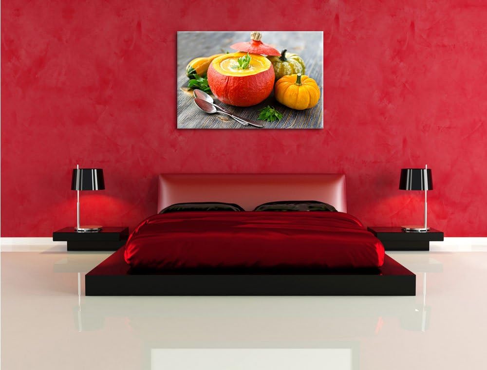 Leckere Kürbissuppe in Kürbis Format: 100x70 auf Leinwand, XXL riesige Bilder fertig gerahmt mit Kei
