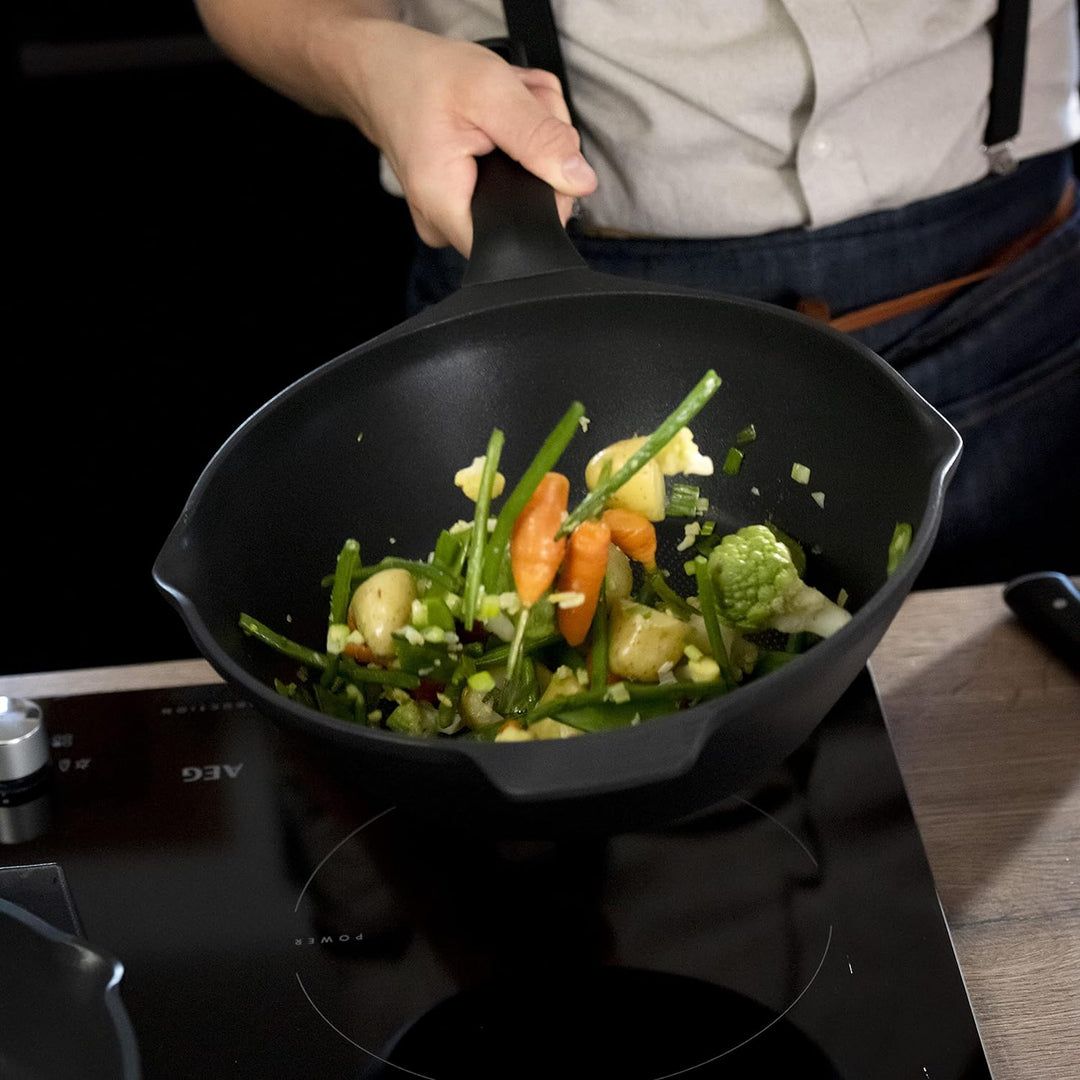Tefal E24919 Robusto Aluguss Wokpfanne 28 cm | einfache Reinigung | Antihaftversiegelung | Thermo-Si
