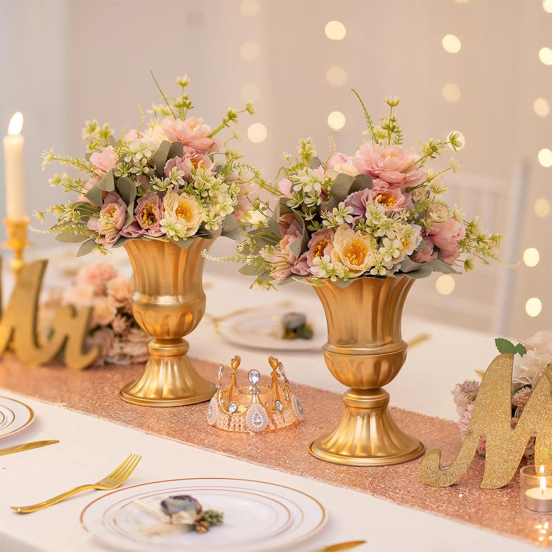 Sziqiqi Golden Metall Vase für Hochzeit - 2 Stück Klein Blumenvase Deko Hochzeit Mittelstücke, Vinta