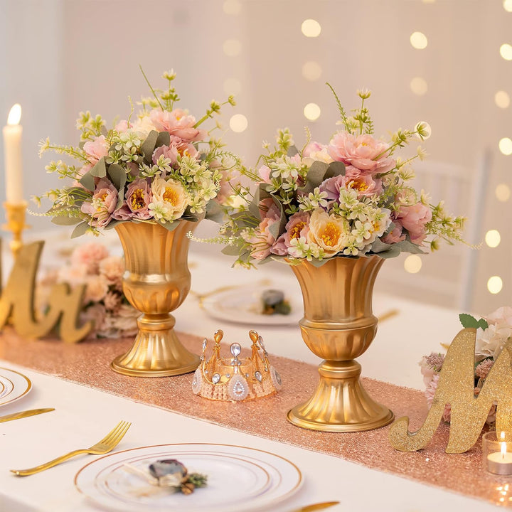 Sziqiqi Golden Metall Vase für Hochzeit - 2 Stück Klein Blumenvase Deko Hochzeit Mittelstücke, Vinta
