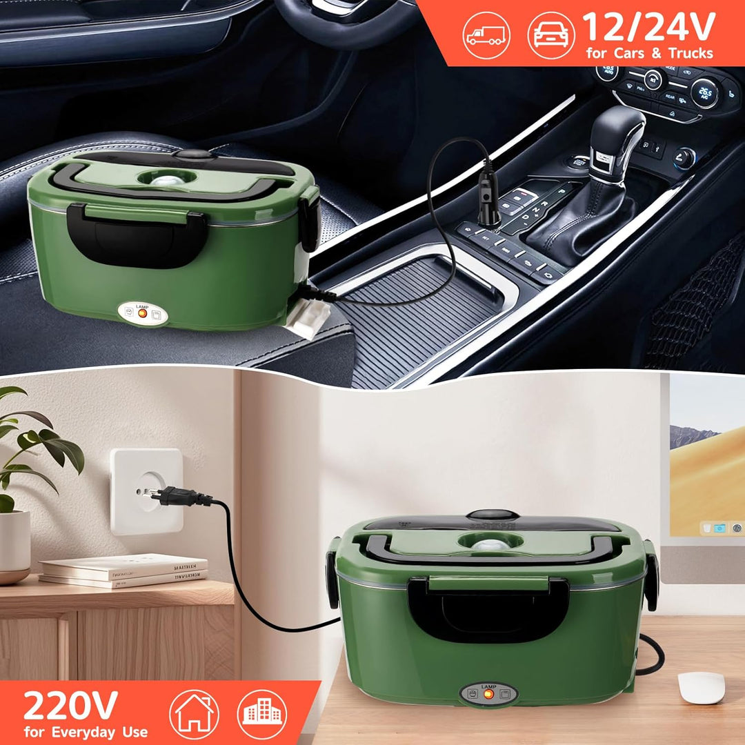 Elektrischer Lunchbox 100 W, 3-in-1 Lunch Box Erwachsene Premium, 2 Herausnehmbare Edelstahlbehälter