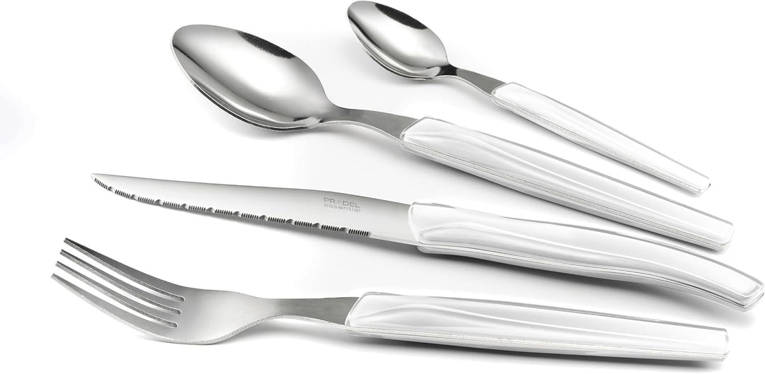 Lou Laguiole RISING SUN Besteck Set 6 Personen | 24-teilig | Weiss glänzend | Essbesteck 6 Personen