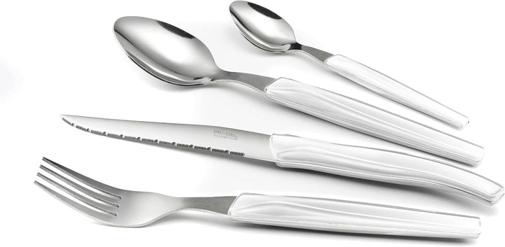 Lou Laguiole RISING SUN Besteck Set 6 Personen | 24-teilig | Weiss glänzend | Essbesteck 6 Personen