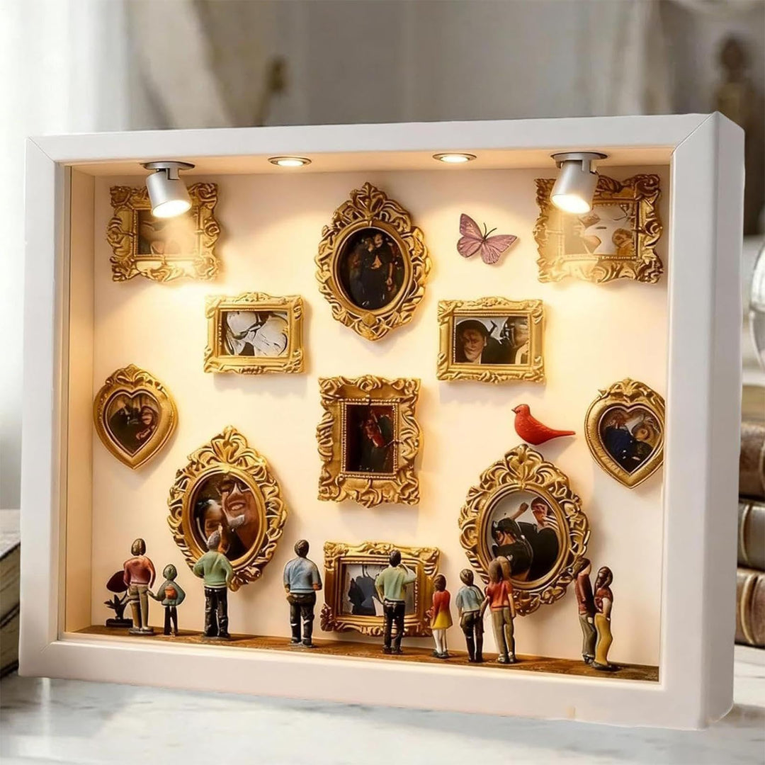 DIY Mini Museums Silhouette Box - Mini Museumsrahmen Mit Beleuchtung, Retro-Goldrahmen & Figuren, Si