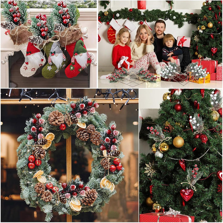 12 Stück Künstliche Weihnachtsbeeren Tannenzweige Weihnachten Beeren Stiele Weihnachtsbeeren Stiele