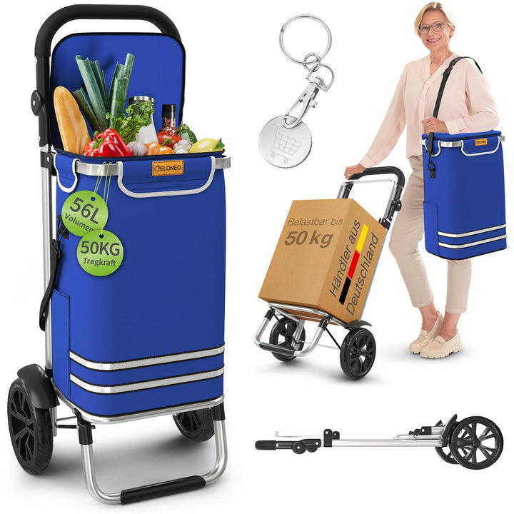 maxVitalis Einkaufstrolley klappbar, Einkaufswagen mit Kühlfach, 3in1 Trolley, Sackkarre & Umhängeta
