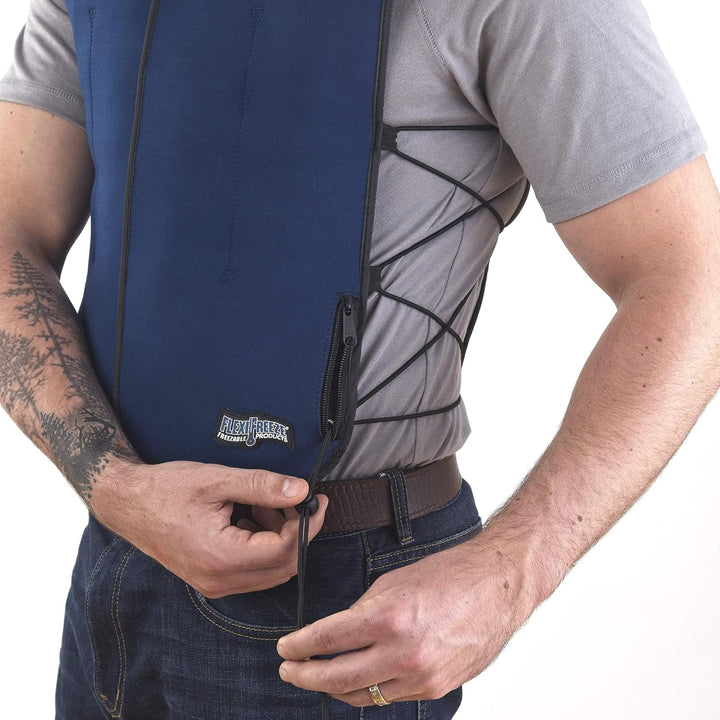 FlexiFreeze Ice Vest – Persönliche Kühlweste für Wärmeregelung, Marineblau Mit Reissverschluss., Mit