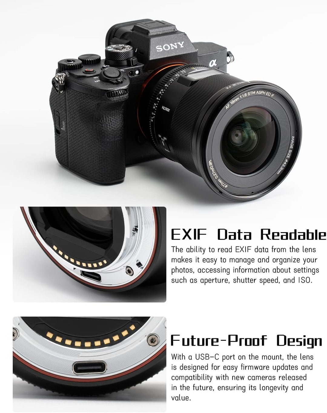 Viltrox AF 16mm F1.8 Vollformat Objektiv für Sony E Mount, Weitwinkel Autofokus Digital DF Kameraobj