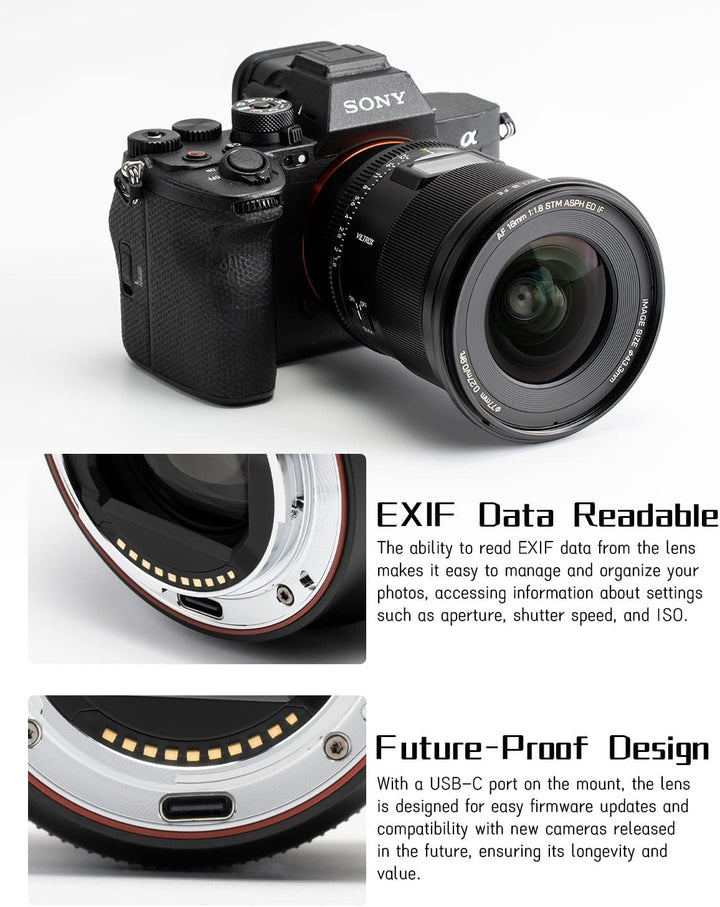 Viltrox AF 16mm F1.8 Vollformat Objektiv für Sony E Mount, Weitwinkel Autofokus Digital DF Kameraobj