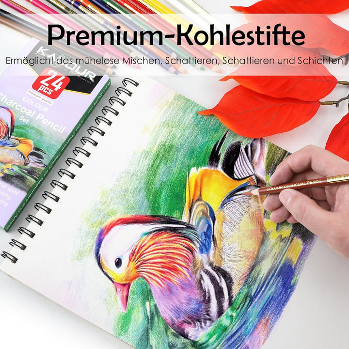 KALOUR PDAS 24 Farbkohlestifte, Zeichenset, Premium-Qualität, Pastellkreidestifte, hautfarben, zum Z