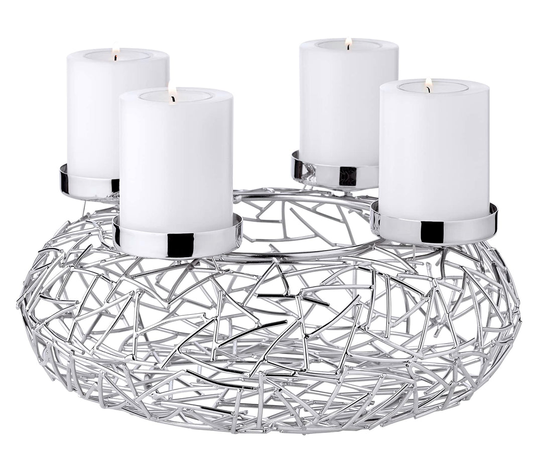 EDZARD Adventskranz Milano, Durchmesser 28 cm, für Kerzen Durchmesser 6 cm, Edelstahl vernickelt sil