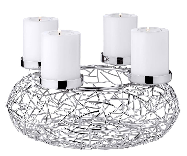 EDZARD Adventskranz Milano, Durchmesser 28 cm, für Kerzen Durchmesser 6 cm, Edelstahl vernickelt sil