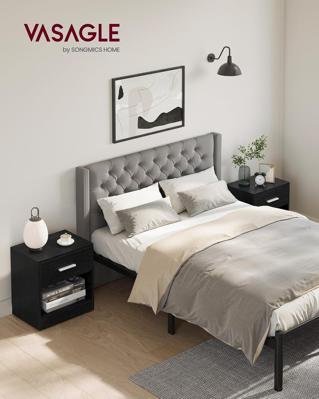 VASAGLE Nachttisch, 2er Set, Beistelltisch, mit Schublade, Griff, offenes Fach, Couchtisch, für Schl