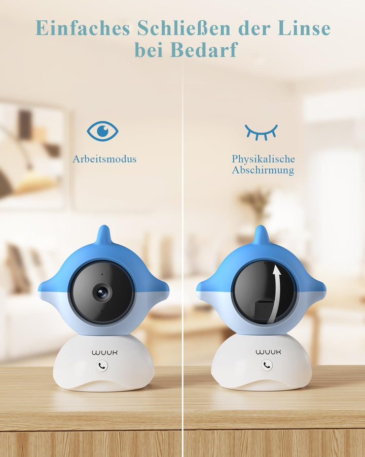 WUUK 2K Babyphone mit Kameras und App, 5.5 Zoll Display mit 360° PTZ Baby Monitor, 135° Weiter Blick