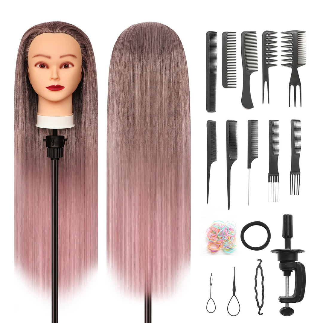 Trainingsköpfe, 28 inch Übungskopf Frisierkopf Friseur 100% Synthetikfaser-Haar Styling Kopf Frisier