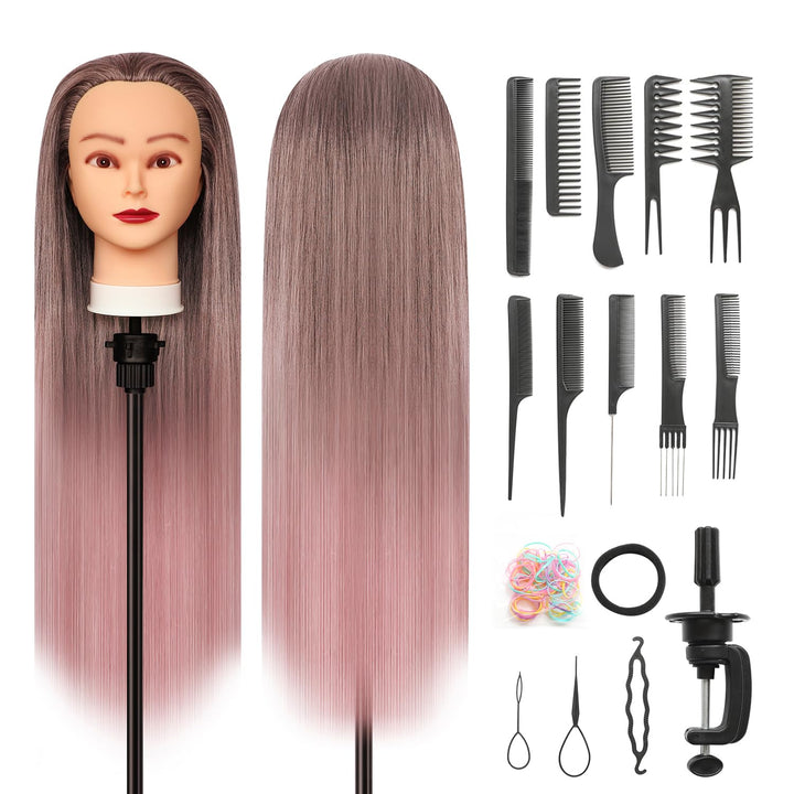 Trainingsköpfe, 28 inch Übungskopf Frisierkopf Friseur 100% Synthetikfaser-Haar Styling Kopf Frisier
