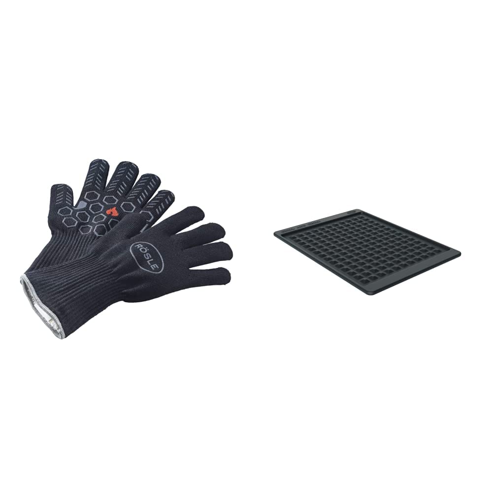 RÖSLE Premium-Grillhandschuhe, Hochwertige Handschuhe zum Schutz vor Verbrennungen & Ablagematte Sil