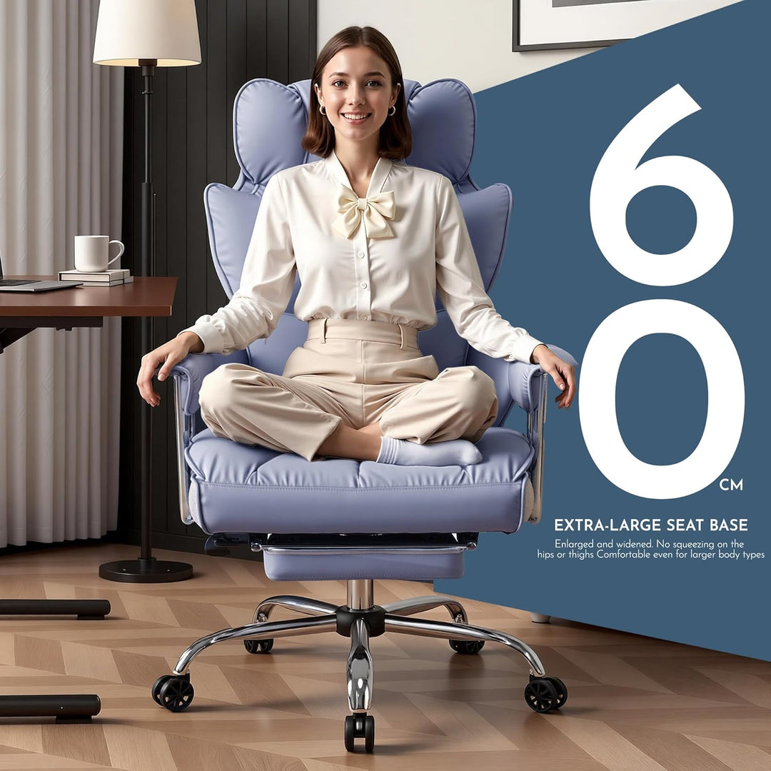 Efomao bürostuhl ergonomisch, PU Leder Chefsessel, bürostuhl 200 kg mit Fussstütze und Lendenwirbels