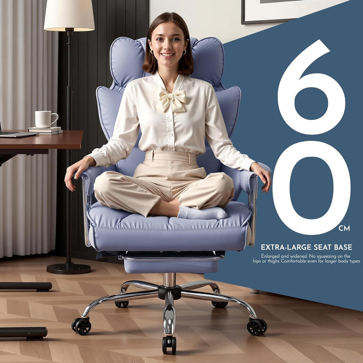 Efomao bürostuhl ergonomisch, PU Leder Chefsessel, bürostuhl 200 kg mit Fussstütze und Lendenwirbels
