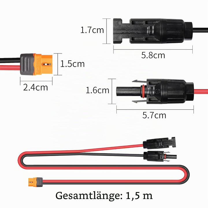 RIIEYOCA 12AWG Solar Stecker auf XT60i Adapter Stecker Verlängerungskabel, Solar Ladekabel für Solar