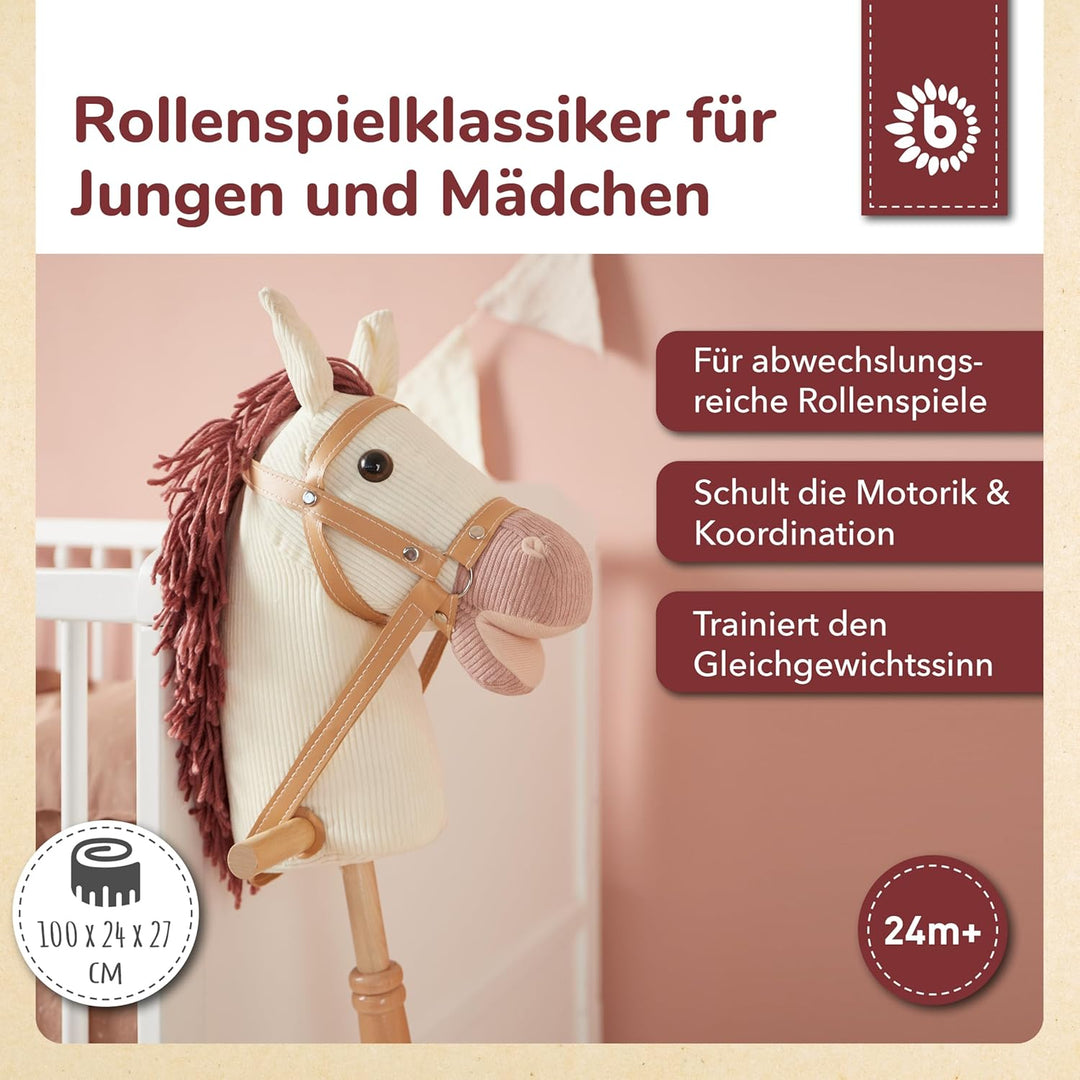 Bieco Steckenpferd Ginger | Hobby Horse | Rollen | Holz Stab | Stock Pferde Schöne für Kinder Stockp