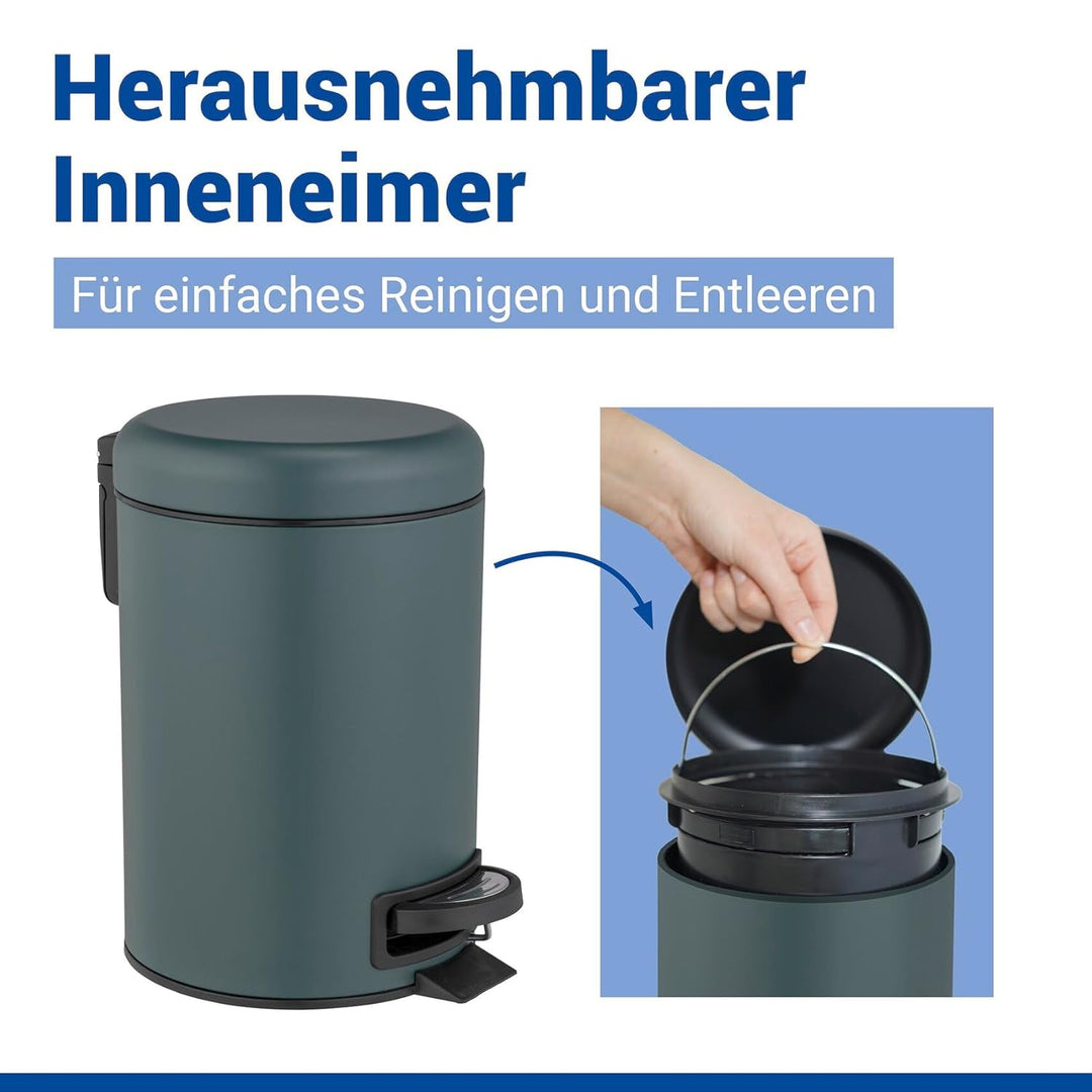 WENKO Kosmetikeimer 3 Liter, Stahl, herausnehmbarer Inneneimer mit Müllbeutelhalter, Mülleimer fürs
