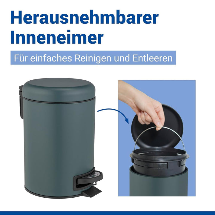 WENKO Kosmetikeimer 3 Liter, Stahl, herausnehmbarer Inneneimer mit Müllbeutelhalter, Mülleimer fürs