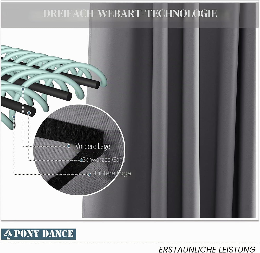 PONY DANCE Scheibengardinen für Kleine Fenster 2 Stücke H 114 x B 132 cm Kurzvorhang Grau Blickdicht