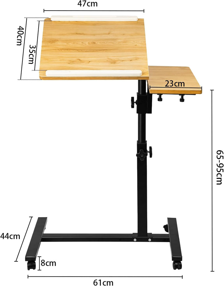 OHMG Betttisch mit Rollen, 2 Tabletts, für Sessel, verstellbar, mit einer Hand, Tisch mit Rollen, Fr