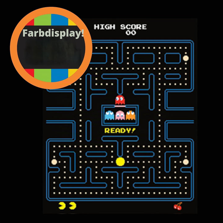 Basic Fun Arcade Classics Mini Ms. Pac-Man – Retro-Handheld-Spiel mit Joystick, Farbdisplay und Soun