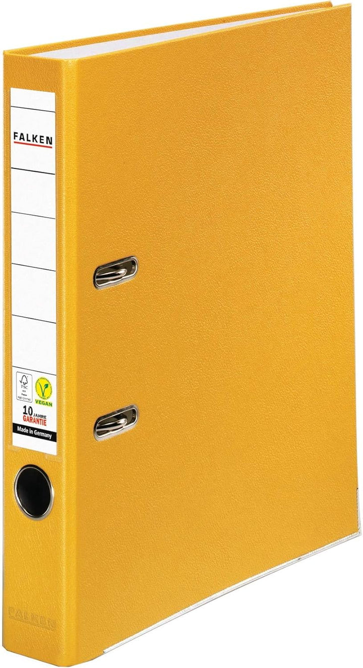 Original Falken 5er Pack PP-Color Kunststoff-Ordner. Made in Germany. 5 cm schmal DIN A4 gelb Vegan