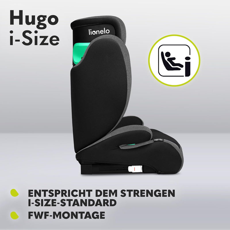 LIONELO HUGO I-SIZE Kinderautositz, Gruppe 2 3, von 100–150 cm, ISOFIX-Installation, verstellbare Ko